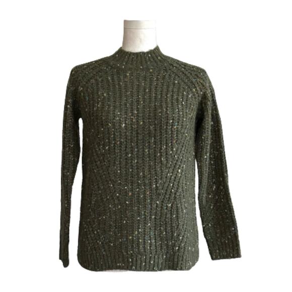 Talbots Cable Knit Sweater Petite Dark Green Marled Mock Neck Sweater XSP NEW - Picture 1 of 11
